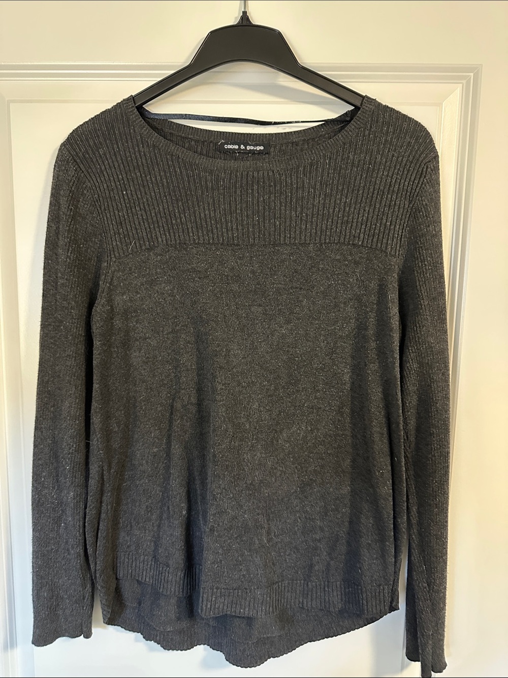 Cable & Gauge Charcoal Ribbed Yoke Crewneck Sweater